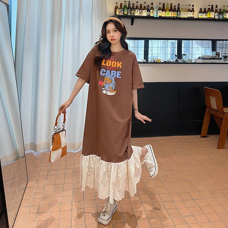 Été nouveau T-shirt Long Dr femmes ample grande taille surdimensionné genou longueur Maxi Dr Street Sle tricoté coton Polyester