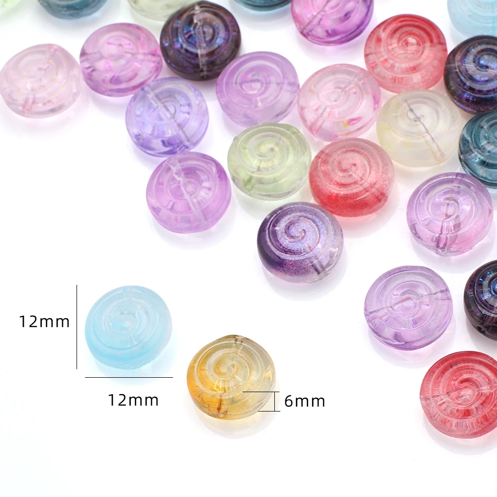 30Pcs 12mm Gradual Color Crystal Glass Round Screw Thread Shape Pendants Beads For DIY Making Jewelry Earing Necklace Accessory