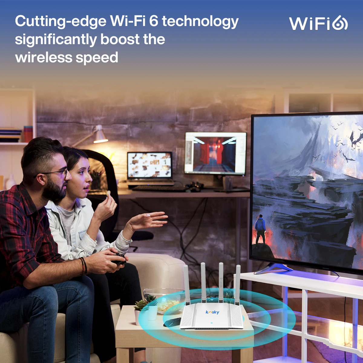 KOSKY 3000Mbps Wi-Fi 6 New-gen Wireless Router، 802.11ax Wireless Router، Gigabit، Dual Band Internet Router، VPN Router