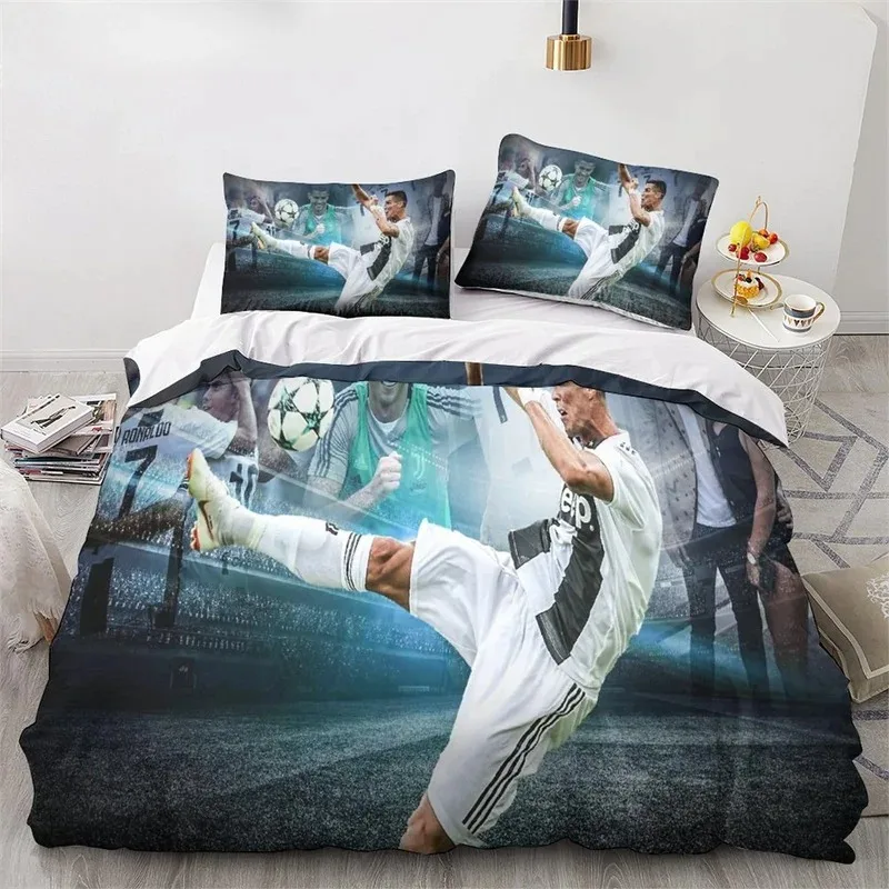 Duvet Cover Set Ronaldo Idol Football Star 3D Printed Quilt Cover for Teens Kids Boys Girls Soft Bed Cover with Zipper