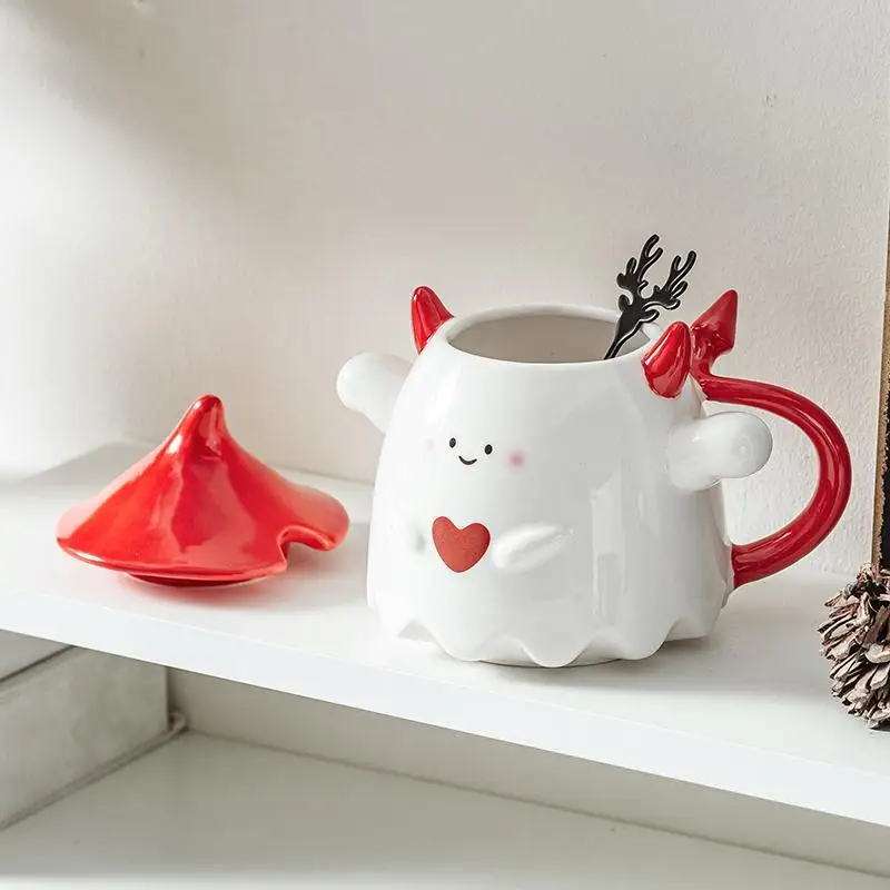

Adorable Cute Devil Ceramic Mug Funny Halloween Easter Present for Couple Practical Office Coffee Cup