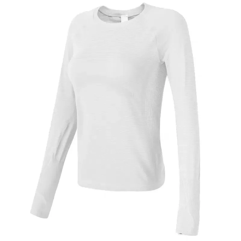 

Women's Light Pink Seamless Long-Sleeve Yoga Top With Thumb Holes For Workout And Casual Wear