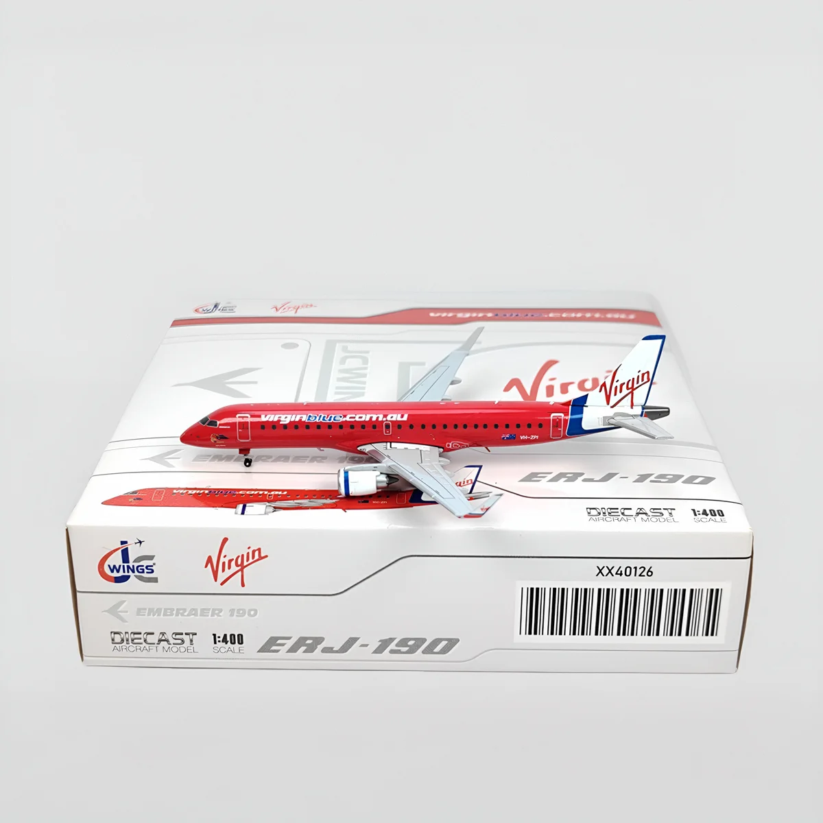 

Модель самолета JC Wings XX4026 Virgin Blue ERJ90AR VHZPI из сплава, готовый коллекционный предмет для любителей авиации