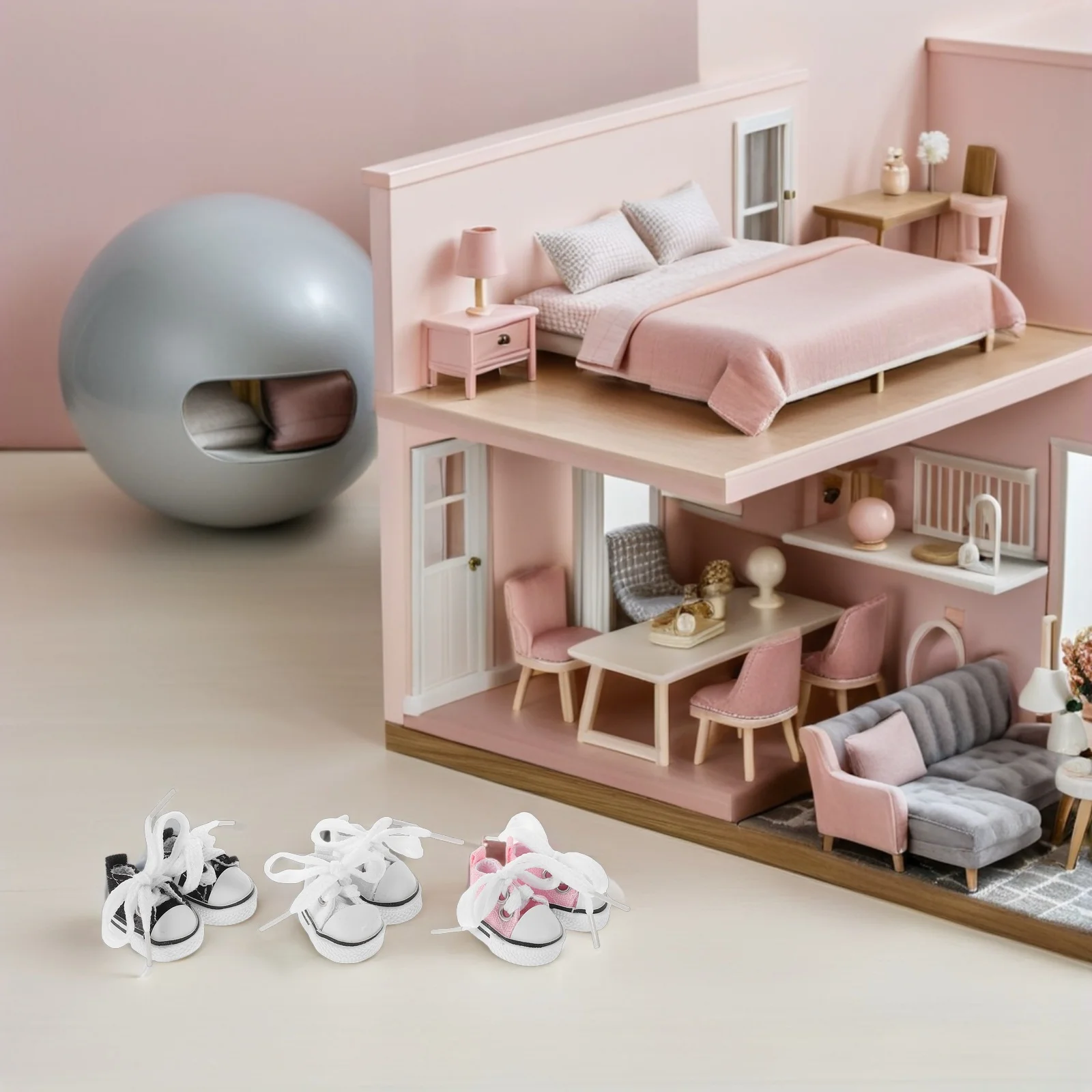 3pcs Mini Shoes 17Cm Miniature Canvas Sneakers For Dollhouse Dress Up Accessories Replacement Decor Play Set Accessory