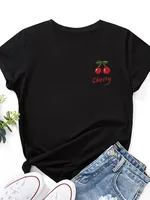 On Chest Red Cherry Print Women T Shirt Short Sleeve O Neck Loose Women Tshirt Ladies Tee Shirt Tops Camisetas Mujer
