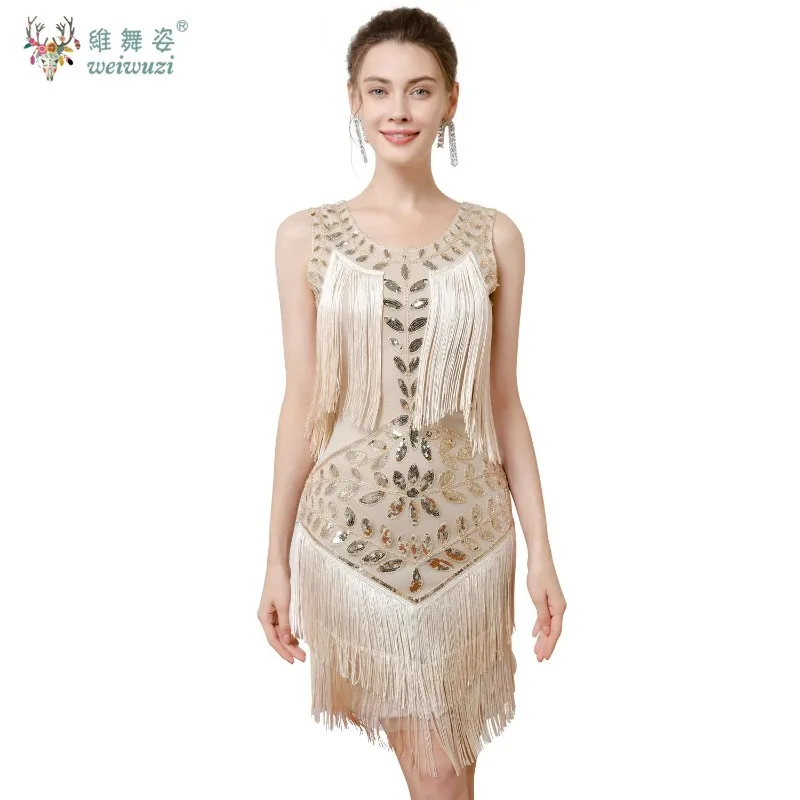 أنيقة ريترو غاتسبي الترتر مطرز شرابة الكرة ثوب للنساء 1920s خمر مطرز فستان الحفلات مأدبة عيد ميلاد