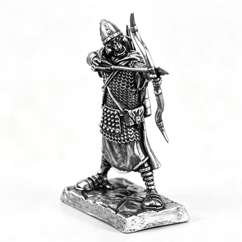 Solid White Copper Medieval Archer Soldier Miniature Desktop Ornament Tabletop Wargame Sandbox Collectible Military Model