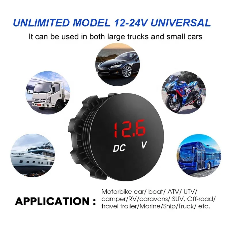 Voltímetro carro impermeável, medidor Mini Display Digital, medidor de tensão, DC 12-24 V