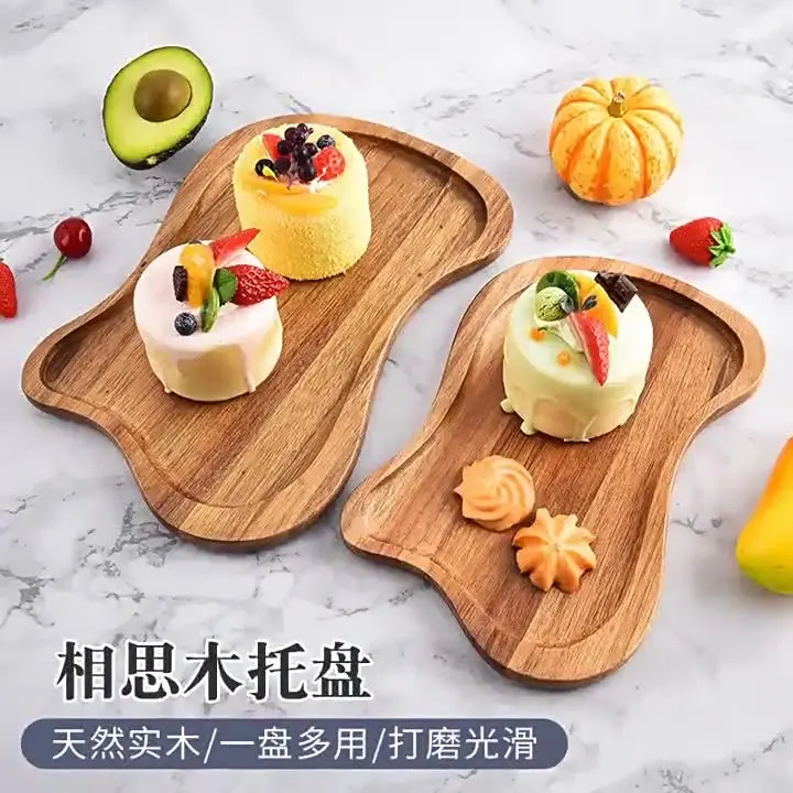 

Креативная деревянная тарелка с водной рябью, фруктовый десерт, разделочная доска из цельного дерева, кафе, отель, деревянный поднос из акации
