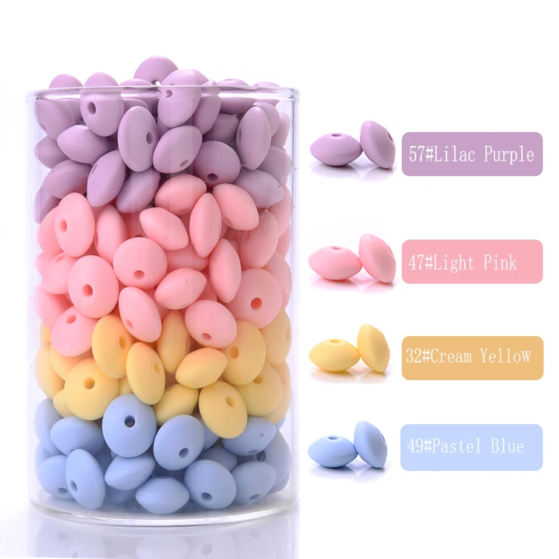 50pcs 12mm Baby Silicone Beads Lentil Beads Food Grade Pacifier Clip Necklace Teether children's Toys products Accessories