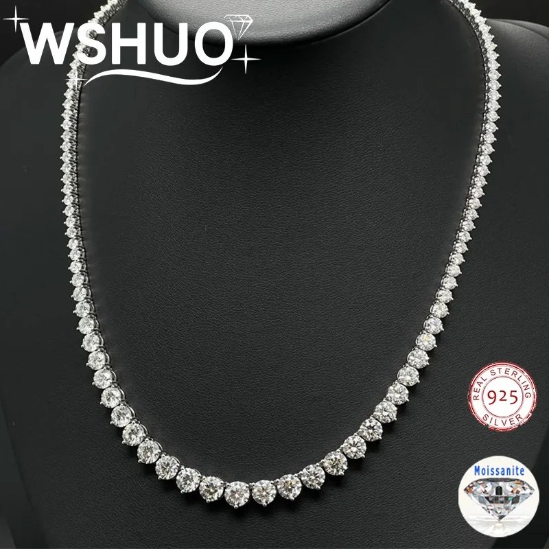 

WSHUO Теннисное ожерелье с 3 когтями и градиентом из муассанита, стерлинговое серебро S925, женское ожерелье с бриллиантами, ювелирные украшения для свадебной вечеринки