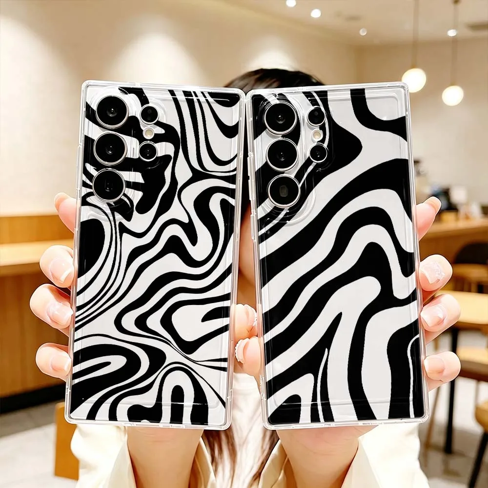 Black Wave Art Phone Case For Samsung Galaxy S26 S25 S24 S23 S22 S21 S20 Ultra Plus FE Pro 5G Transparent Cover
