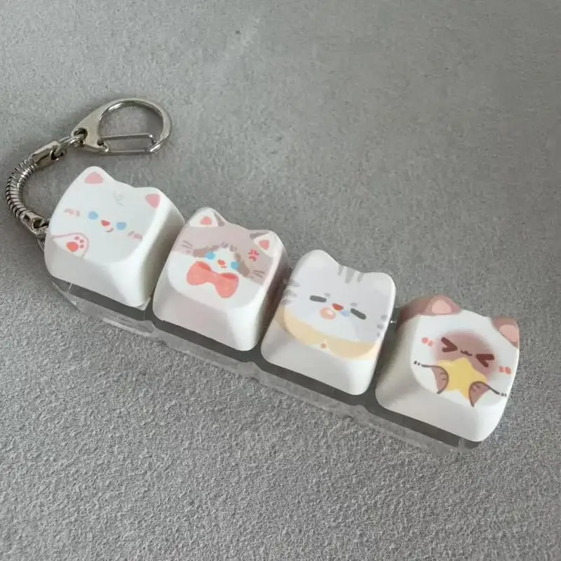 Cute Cat Mechanical Keyboard Switch Tester Kawaii Keycap Keychain Creative Fidget Toy Bag Pendant Gifts For Kitten Fans