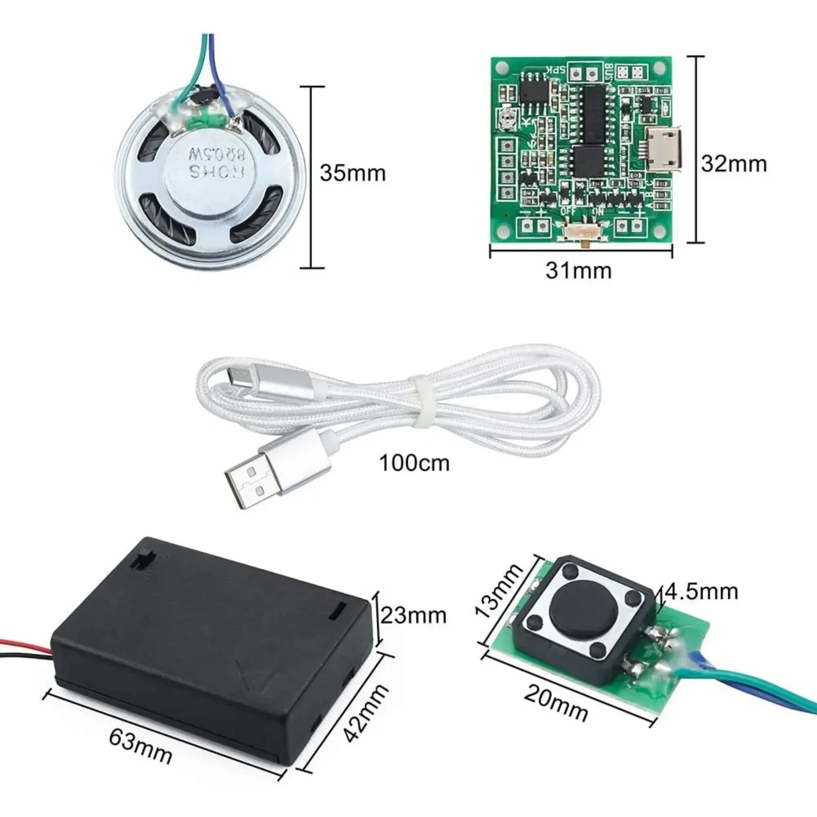 

Recordable Sound Module 8M MP3 WAV Music Player Button Control Programmable Board with Speaker for Greeting Card