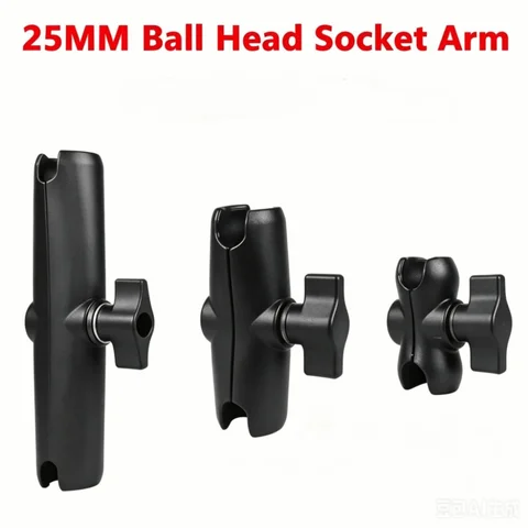 Aluminum Alloy Double Socket Ram Mount New Design Adjustable Length Action Camera Support Clamp Black 1 Inch 25mm Ball