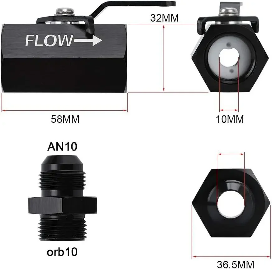 AN6 AN8 AN10 صمام إيقاف الوقود المضمن من الألومنيوم للتحكم في التدفق مع رافعة كابل أسود