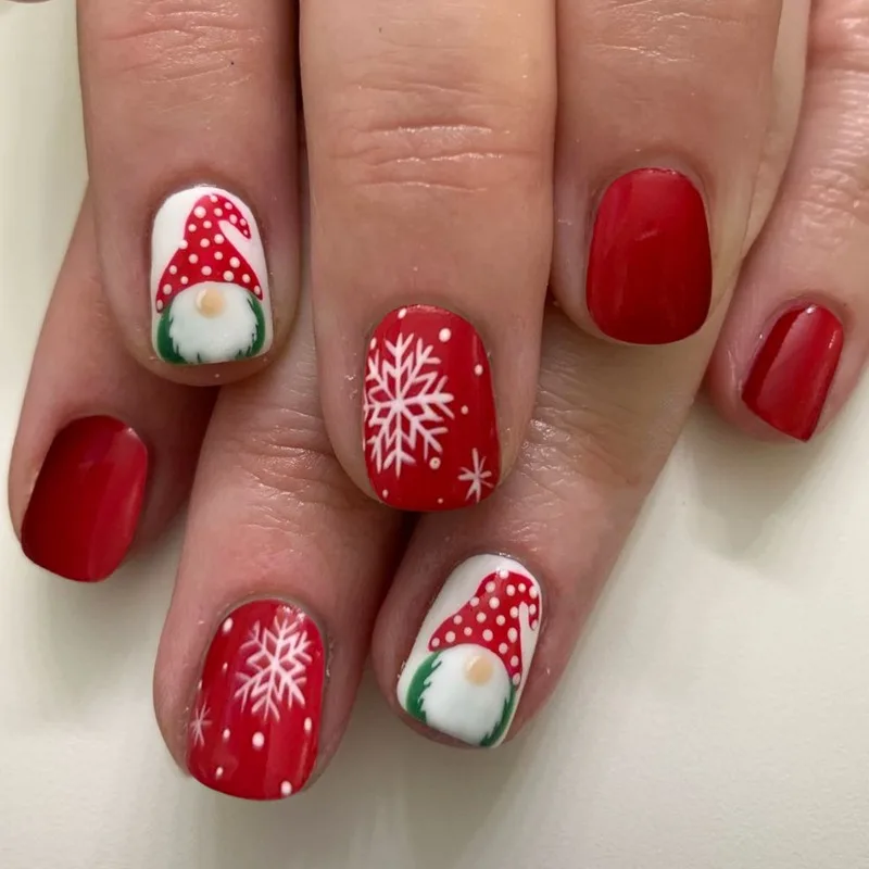 24-delige kerst zelfklevende kunstnagels schattige cartoon kerstman witte sneeuwvlok nagels druk op de winter esthetische vrouwen nageltips