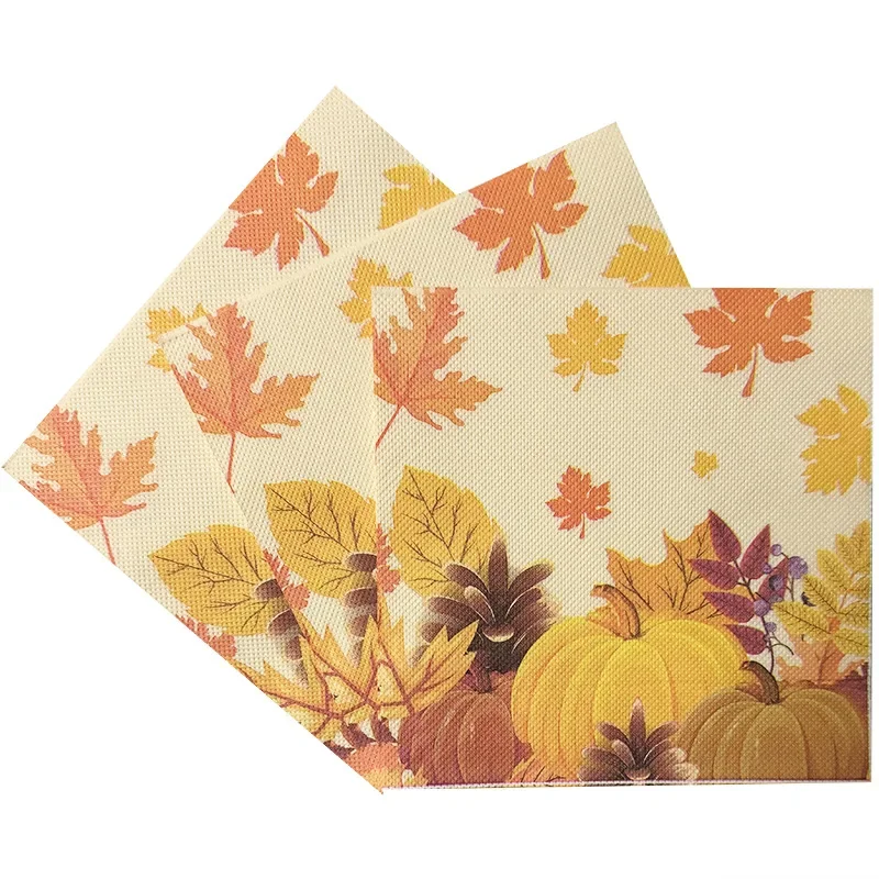 20pcs/Pac 33*33cm Thanksgiving Disc Bone Bart Paper Yellow Pumpkin Maple Leaf Print Party Decoration Disposable Paper Placemat