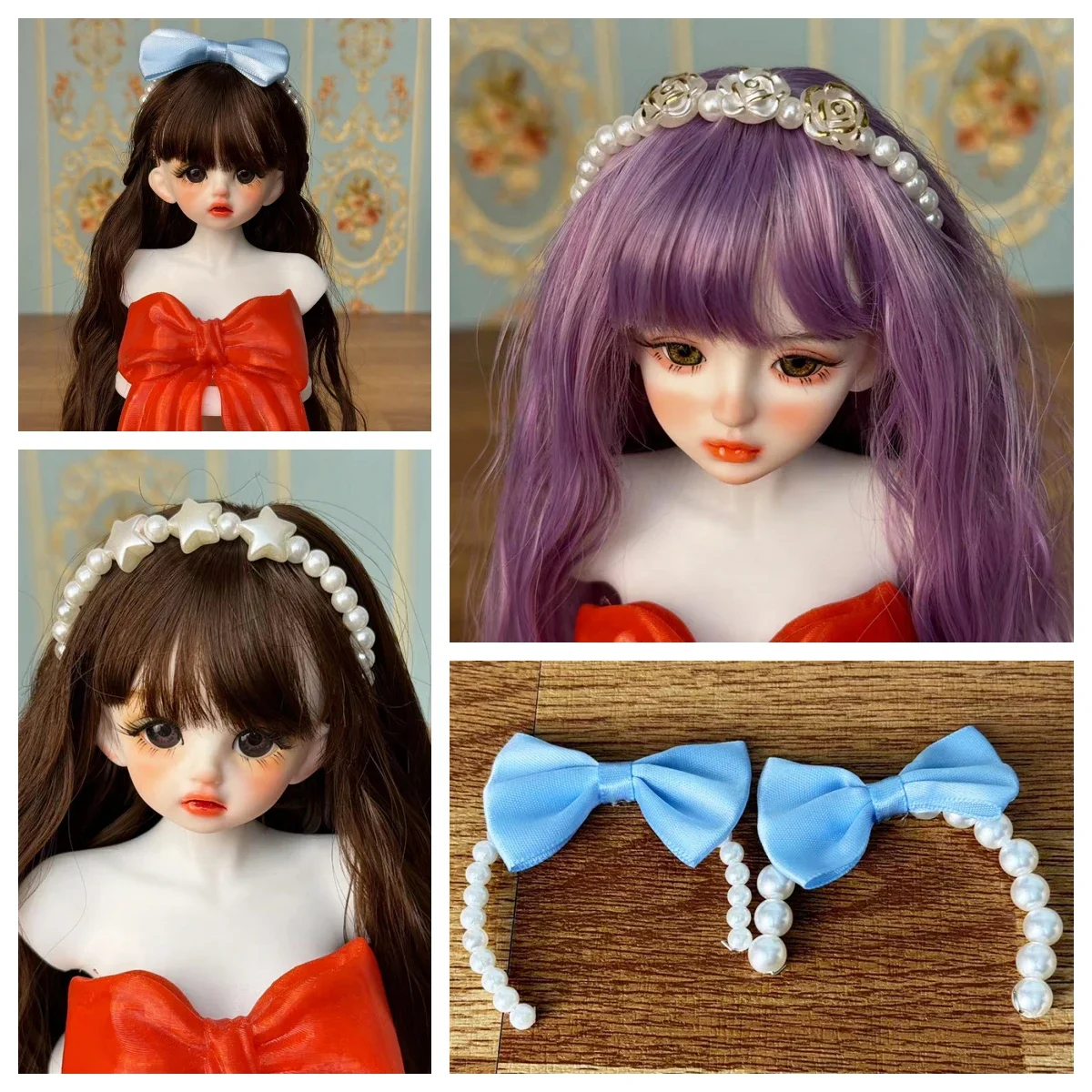 

1/6 Bjd Dolls Jewelry Hairband Pearl Bow Hairband 30cm Doll Jewelry Headwear Doll Hair Accessories