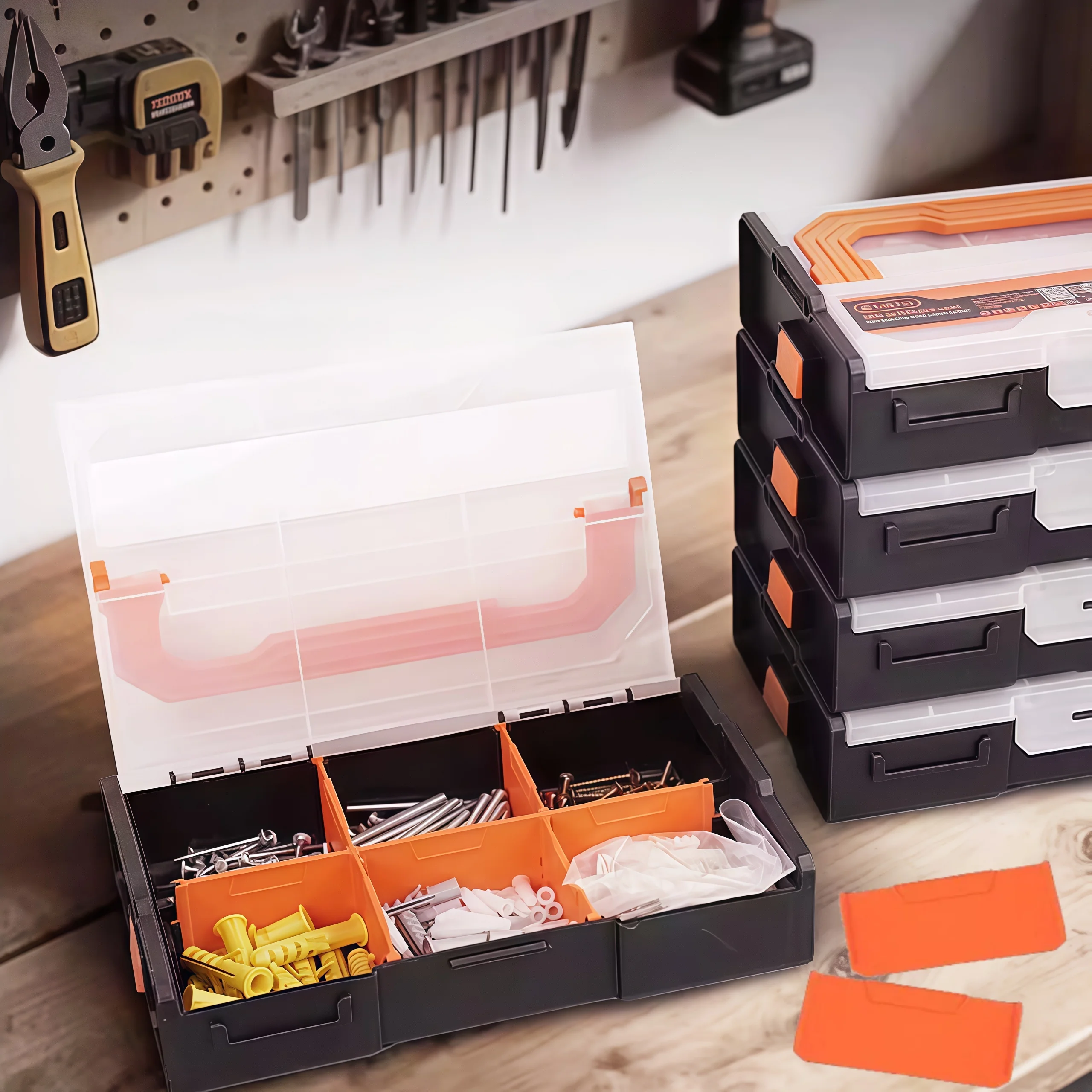 Small Parts Stackable Organizer Case Electronic Component Storage Divided Box Workshop Easy Transport Nonslip Tool Storage Box