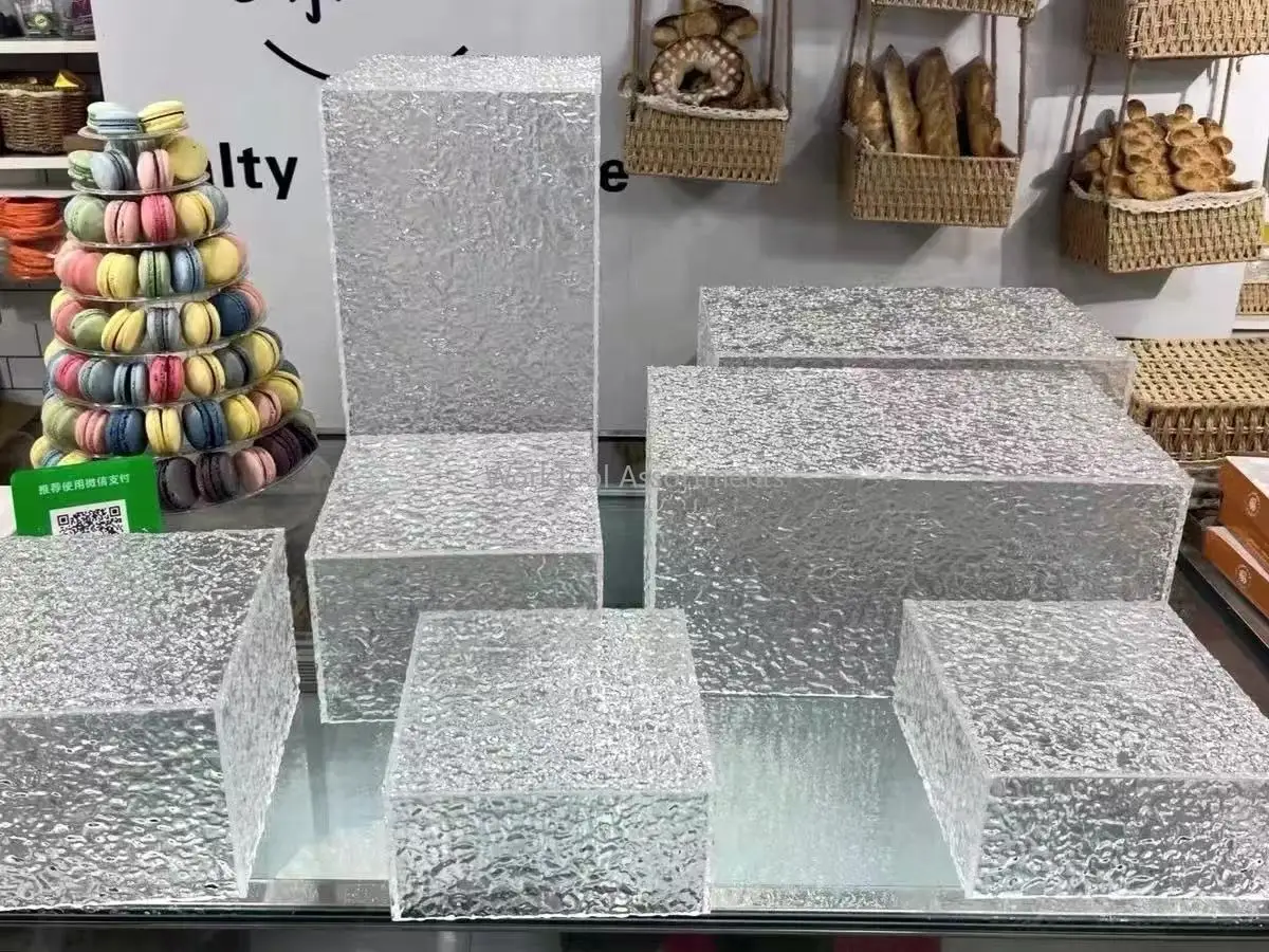 Clear Iridescent Water‑Ripple Acrylic Display Stand Stone Texture Riser For Home Desktop Ornament Decor