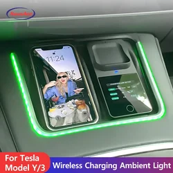 For Tesla Model Y 2021-2024 Model 3 2021-2023 Wireless Charging Dock For Mobile Phone Headphones Adjustable Ambient Lighting