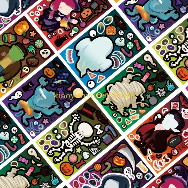 P9JB Spooky Cartoon Stickers Set Of 8 For Laptop Tablet Personalizations Halloweens Party Theme