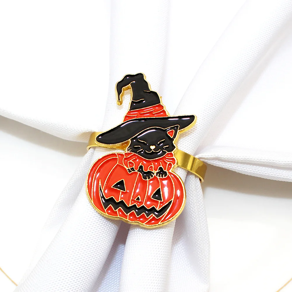 6Pcs Halloween Pumpkin with Witch Hat Napkin Rings for Home Decor Perfect Addition to Your Halloween Table Decorations ERH186