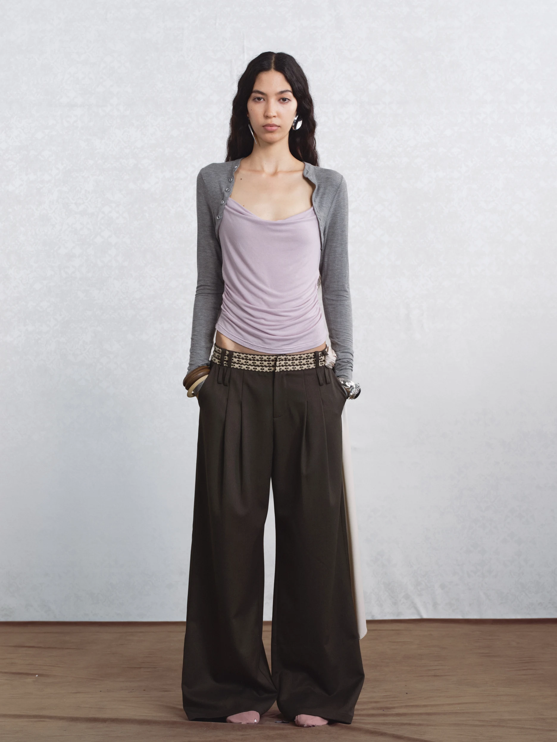 

Accordion ey Suit Pants Drapey Loose Silhouette Casual Long Trousers in Building Commuter Sle Slim Fit Wide Leg Pants