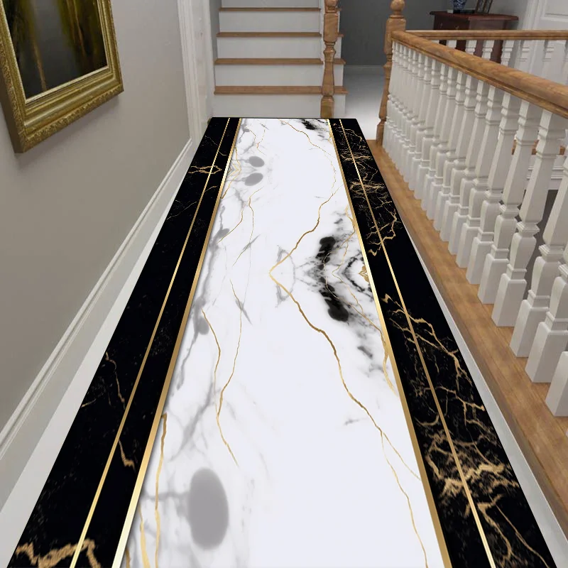 Luxury Black Gold Frame Home Long Corridor Carpet Non-slip Stairway Rug European Hotel Lobby Passageway Runner Customizable Mats