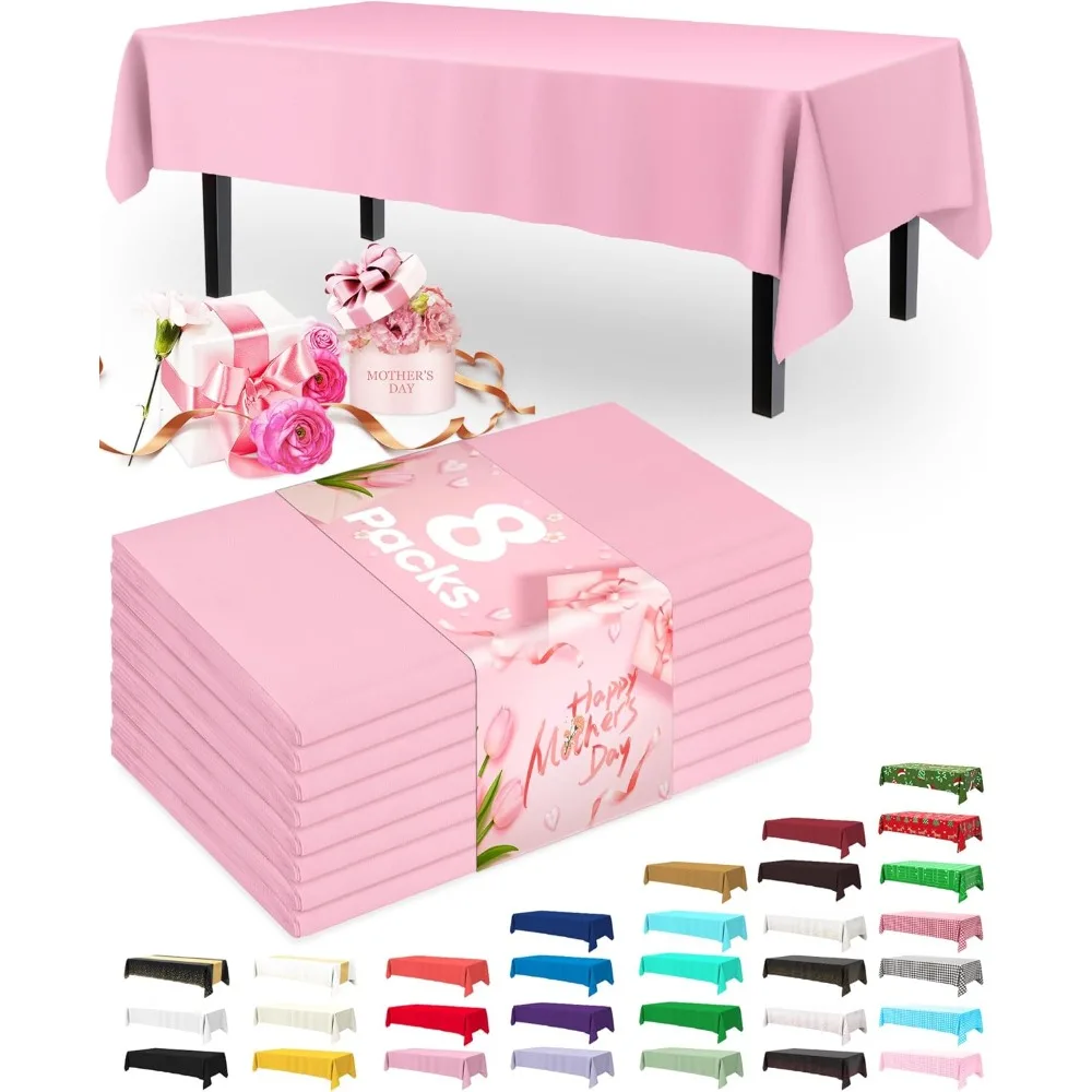 

Plastic Table Cloth Disposable 8 Pack, 54 x 108 Inch Table Cloths, Easter Party, Valentines, Mothers Day Decorations, Tableclot