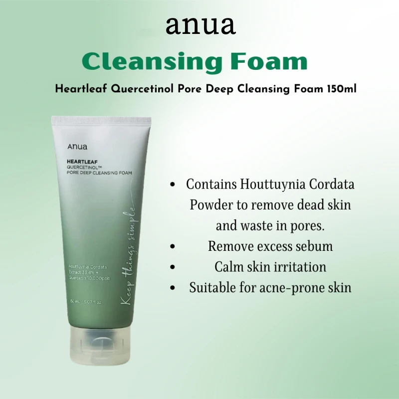 Anua-heartleaf Quercetinol Busa Pembersih pori dalam-150ml cocok untuk kulit berjerawat