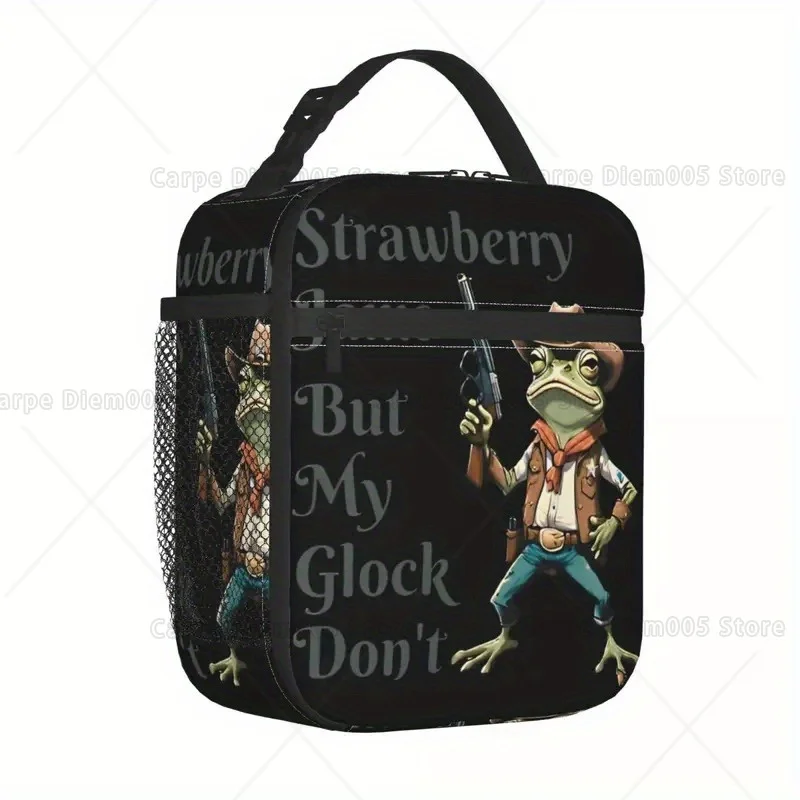 engracado-sacola-de-almoco-strawberry-jam-but-my-don't--lancheira-com-isolamento-termico-com-design-de-sapo-cowboy-tecido-oxford-a-prova-de-vazamentos