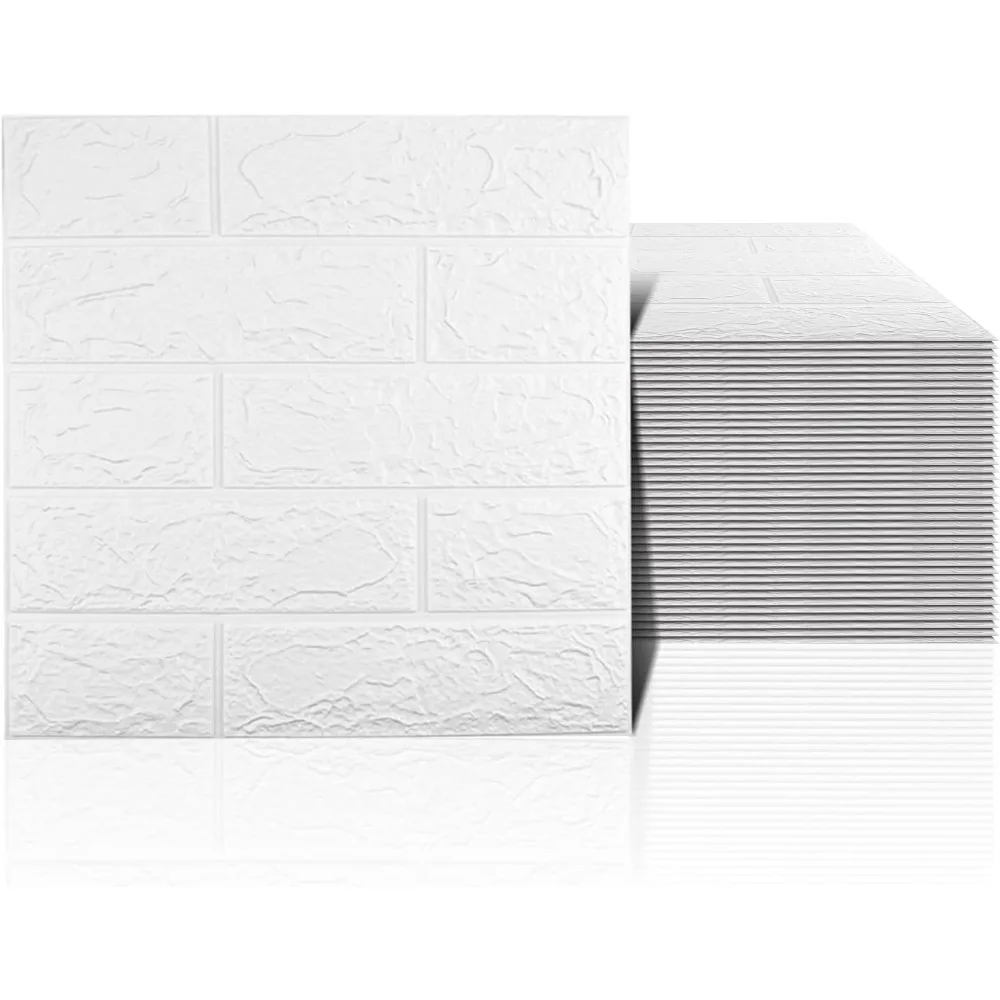 

40 PCS White 3D Wall Panels, 58 sq.feet Coverage, Printable Wallpaper Sticker with Self-Adhesive Waterproof Brick PE Foam Wall