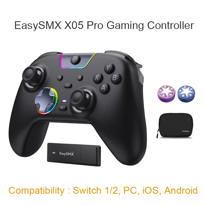 EasySMX X05 Pro draadloze gamepad, Hall-effect anti-drift joystick, dubbele vibratiecontroller voor pc Switch 1/2 Android iOS Steam