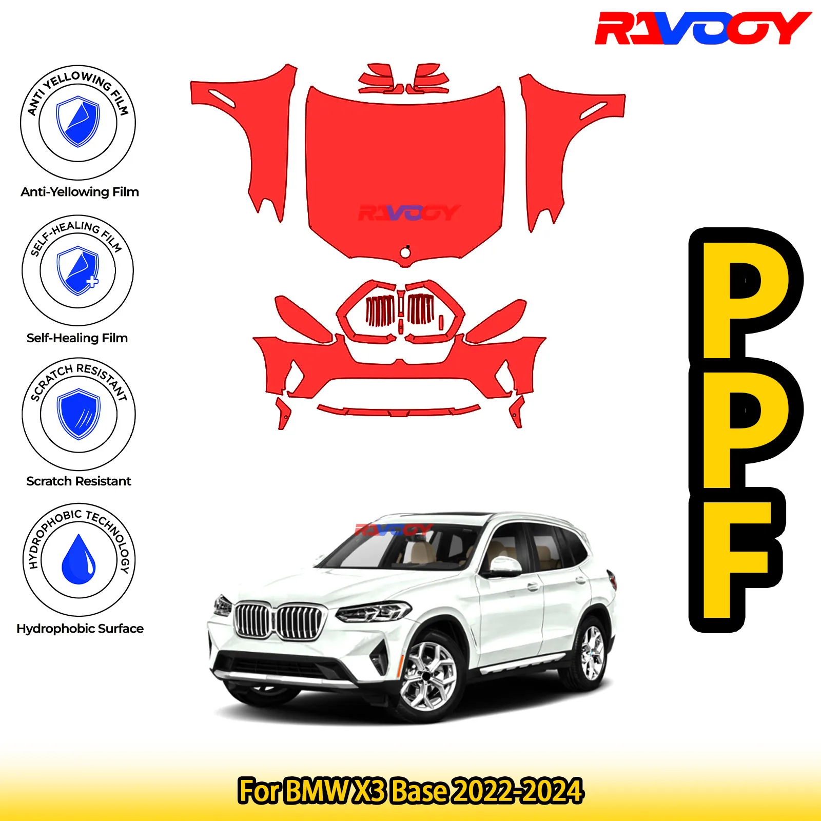 

For BMW X3 Base 2022-2024 Glossy Matte Black Precut front PPF Kit Paint Protection Film