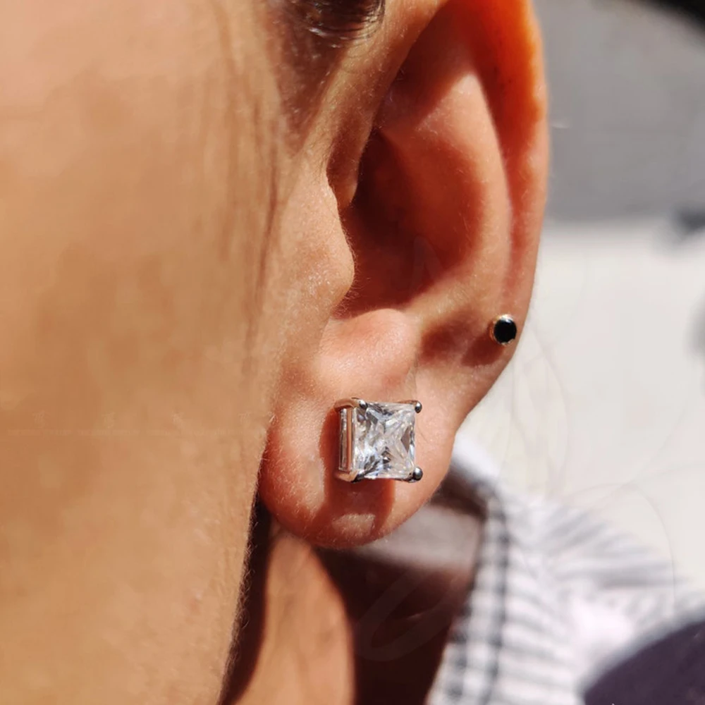 2‑Carat Princess‑Cut Square‑Shape Moissanite Stud Earrings for Women Men, Classic 925 Sterling‑Silver Fine Jewelry, Ideal Gift for Him Her 4