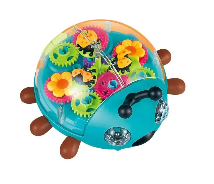 ユニバーサル透明ギアビートル電動子供用パズルシミュレーションモデル、光、音、誕生日おもちゃギフト
