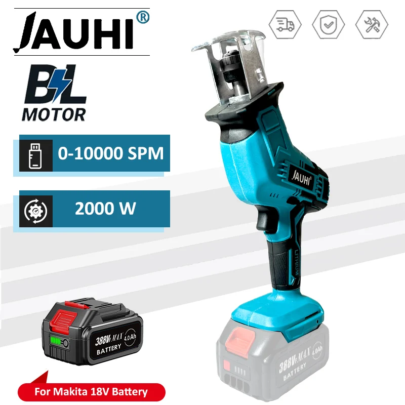 

JAUHI 2000W Cordless Electric Reciprocating Saw Adjustable Speed Metal Wood Cutting Tool Electric Saw For Makita 18V Battery