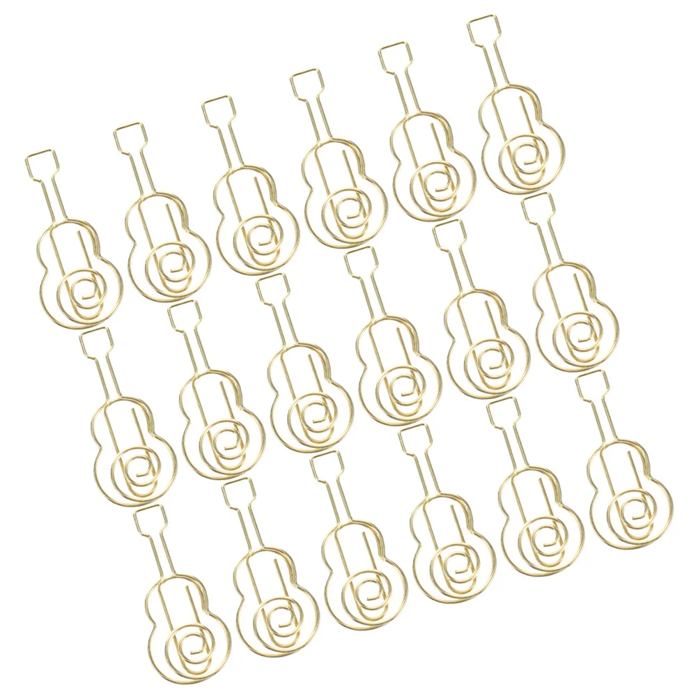 30Pcs Guitar Shape Paper Clips Creative Metal Bookmarks Mini Gold Clips for Office Stationery Book Dividers Page Markers