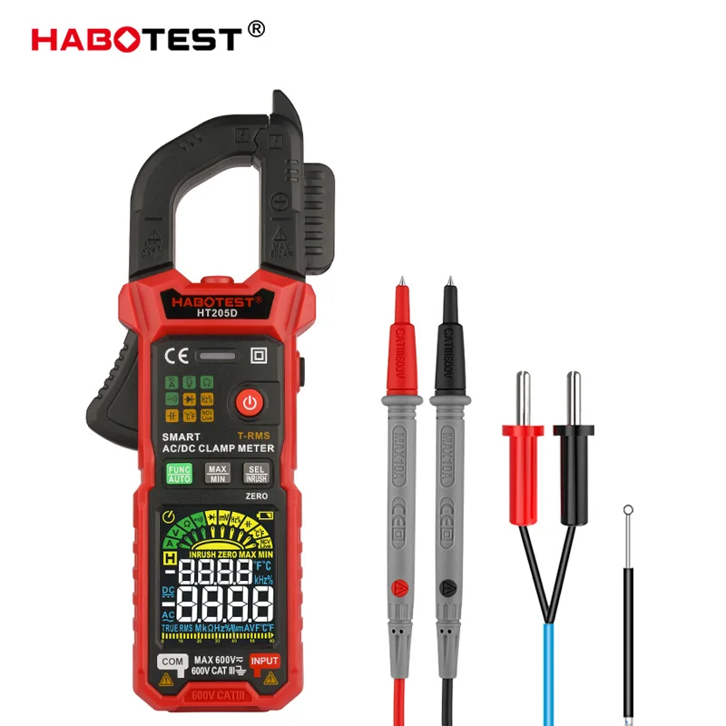 HT205 Professional Digital Clamp Meter AC DC Current 6000 Counts True RMS Clamp Multimeter Capacitance Ohm Hz Amp Tester Ammeter