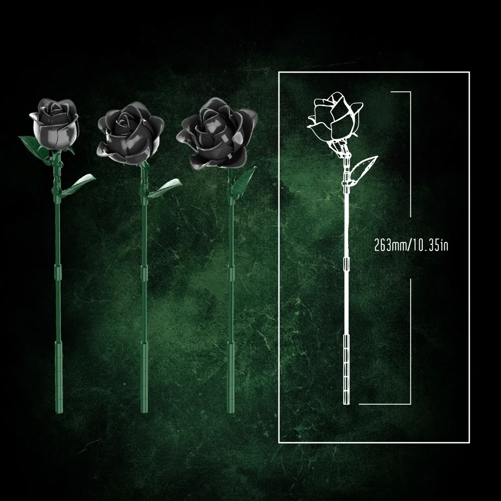 585 pçs criativo estilo gótico rosas escuras blocos de construção buquê de flores pretas diy decoração de mesa modelo presente do dia dos namorados