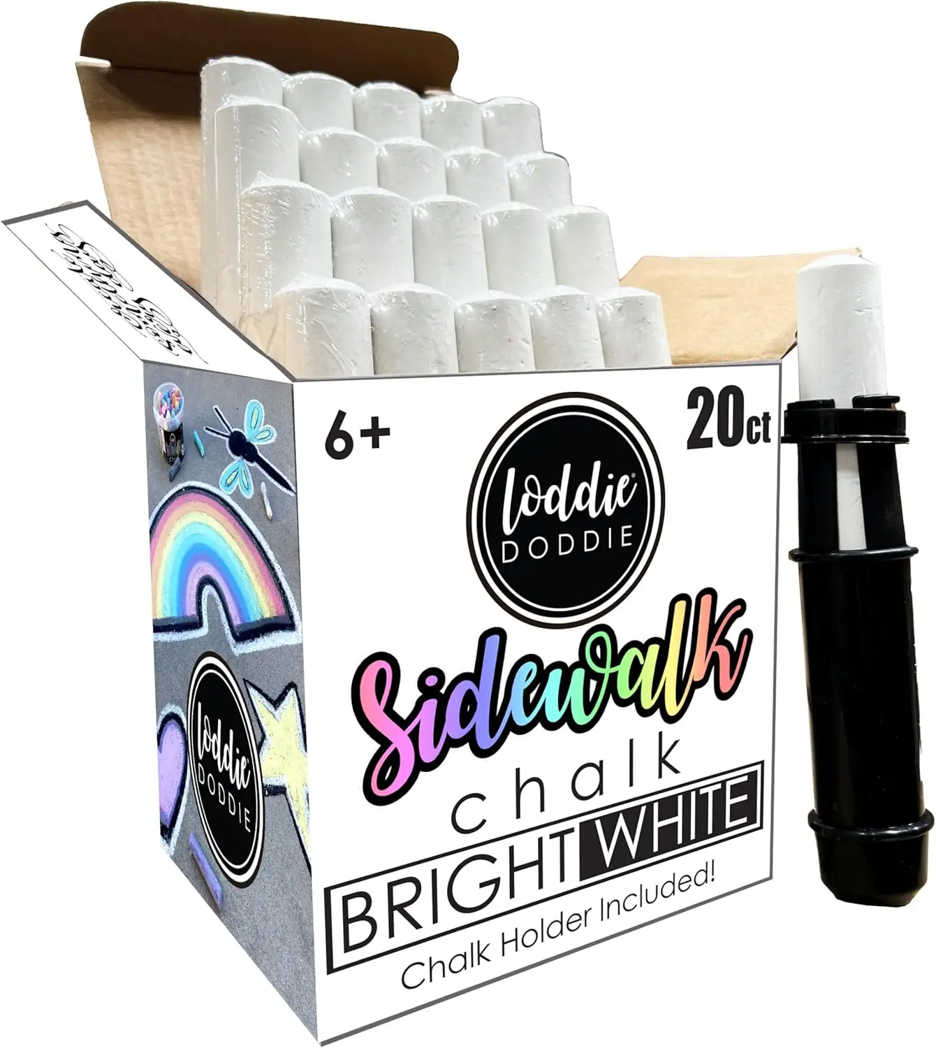 

Jumbo White Sidewalk Chalk for Kids - 20 Pack Ergonomic Easy-Grip with Storage Bucket for Outdoor Activities