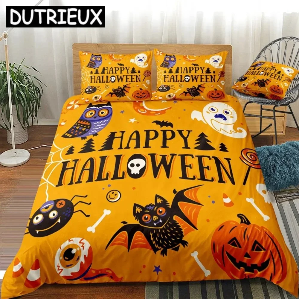 

Halloween Duvet Cover Set Cartoon Quilt Cover Cartoon Bedding Set King Dropship Pumpkin Home Textiles Bats Skull Kids Boys