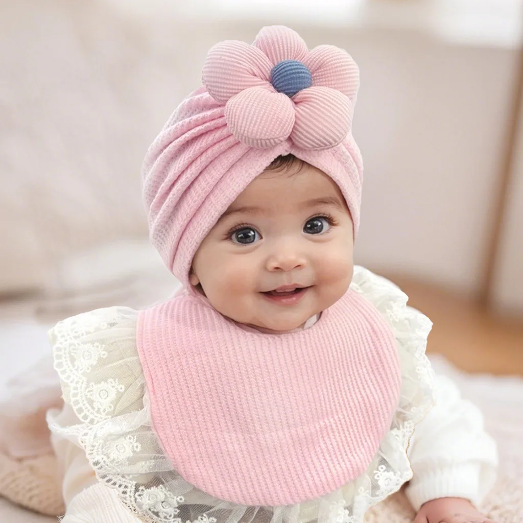 

2-piece Set of Drool Bibs Hats Stylish Comfortable Bibs for Children Girls Cotton Lace Flower Bibs Baby Products