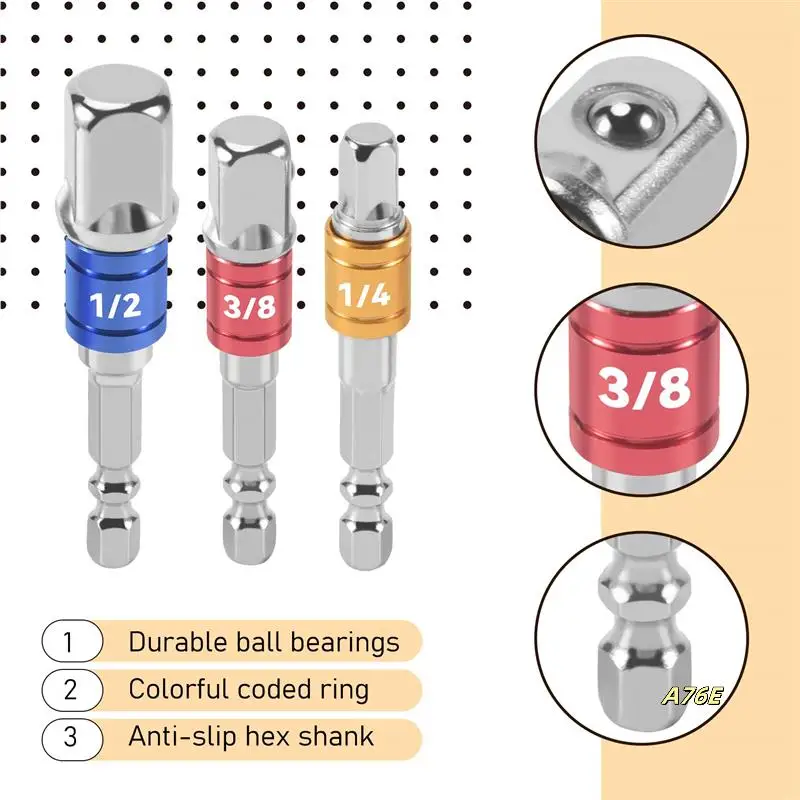 3PCS Socket Adapter Impact Set Hex Shank To 1/4 3/8 1/2 Inch Colorful Extension Converter Impact Drill Bits Driver Power Hand To