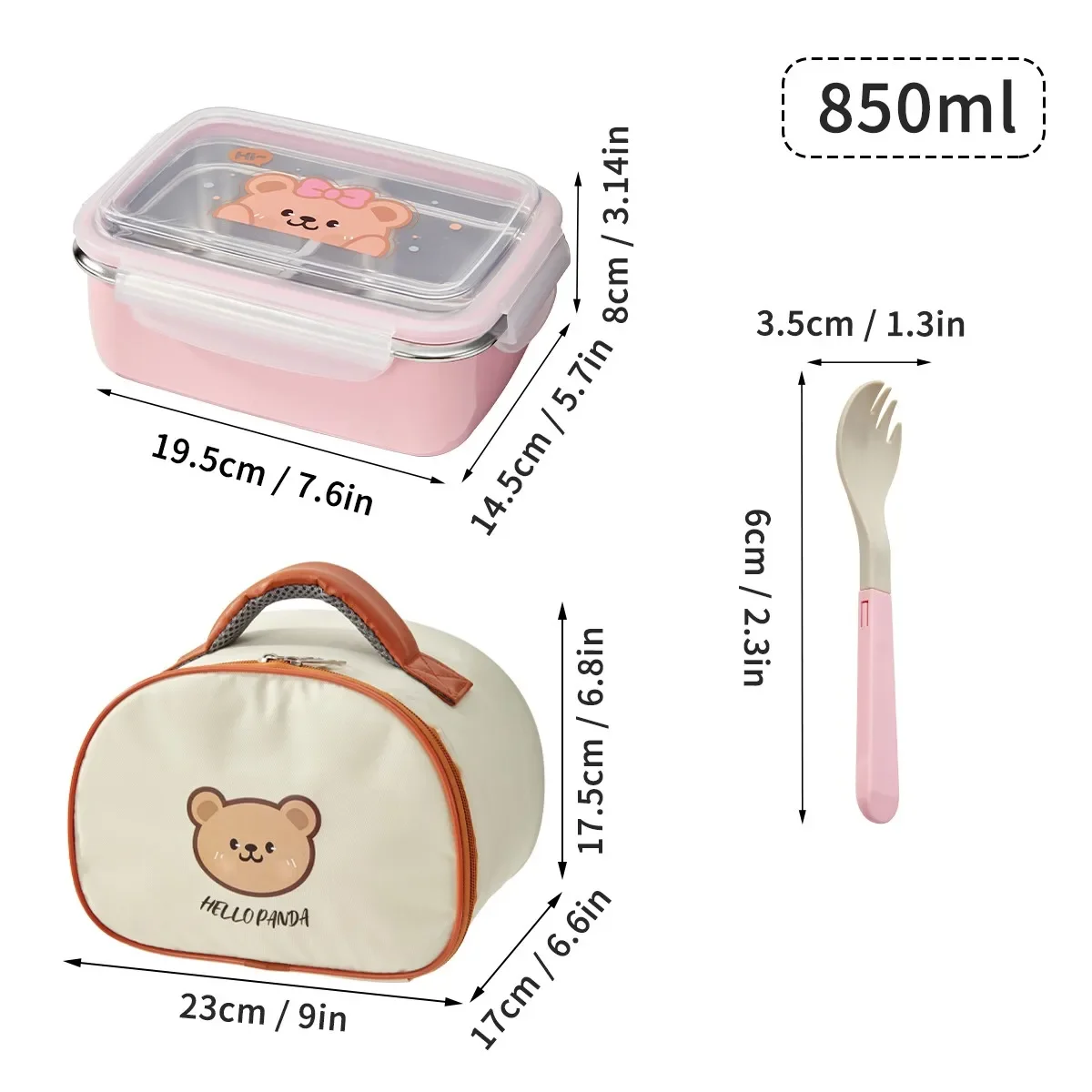 Lekvrije voedselcontainer met lepel, geschikt voor de magnetron, gemaakt van 304 roestvrij staal, met vakken, ideaal als lunchbox voor studenten, kinderen en als draagbare bentobox.