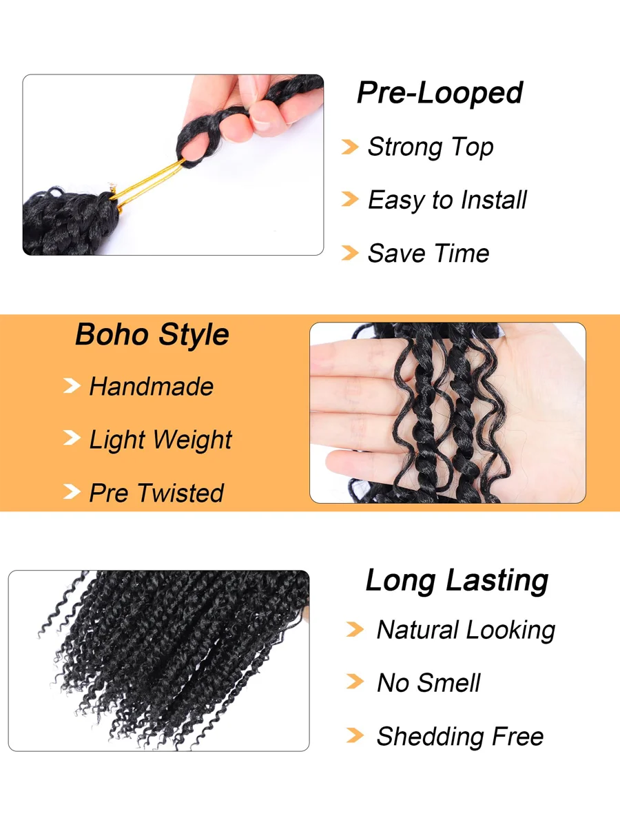 여신 열정 트위스트 크로셰 헤어 익스텐션 |   14" 18" 22" 길이 |   10 가닥/팩 |   합성 땋은 머리