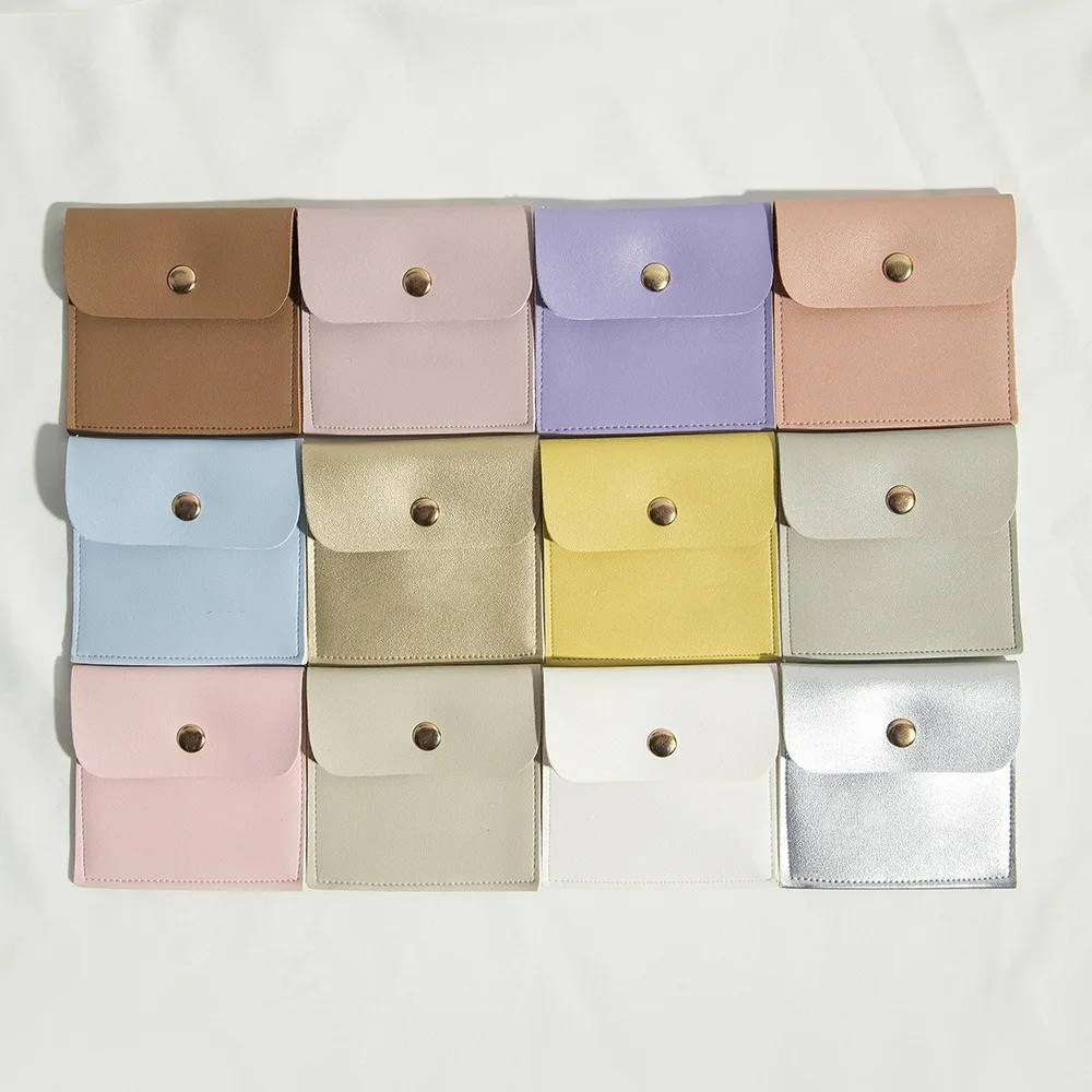 5pcs Portable PU Leather Gold Button Bag With Gold Button Dustproof Jewelry Packaging Pouch Insert Style Gift Pouch Travel