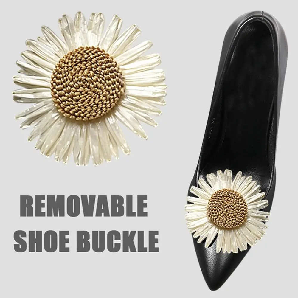 2pcs Decorative Shoe Clips Woven Sun Flower Shoe Decoration Detachable  Shoe Embellishment for Women Summer Fashion Shoe Buckle